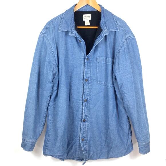ORTON BROTHERS Fleece Lined Chambray Denim Button Up Long Sleeve Shirt Men's L - Picture 1 of 5